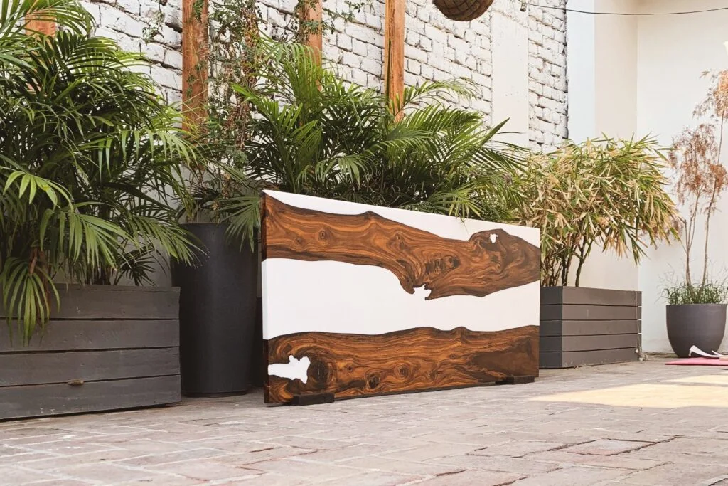 Outdoor Resin & Wood Console Table