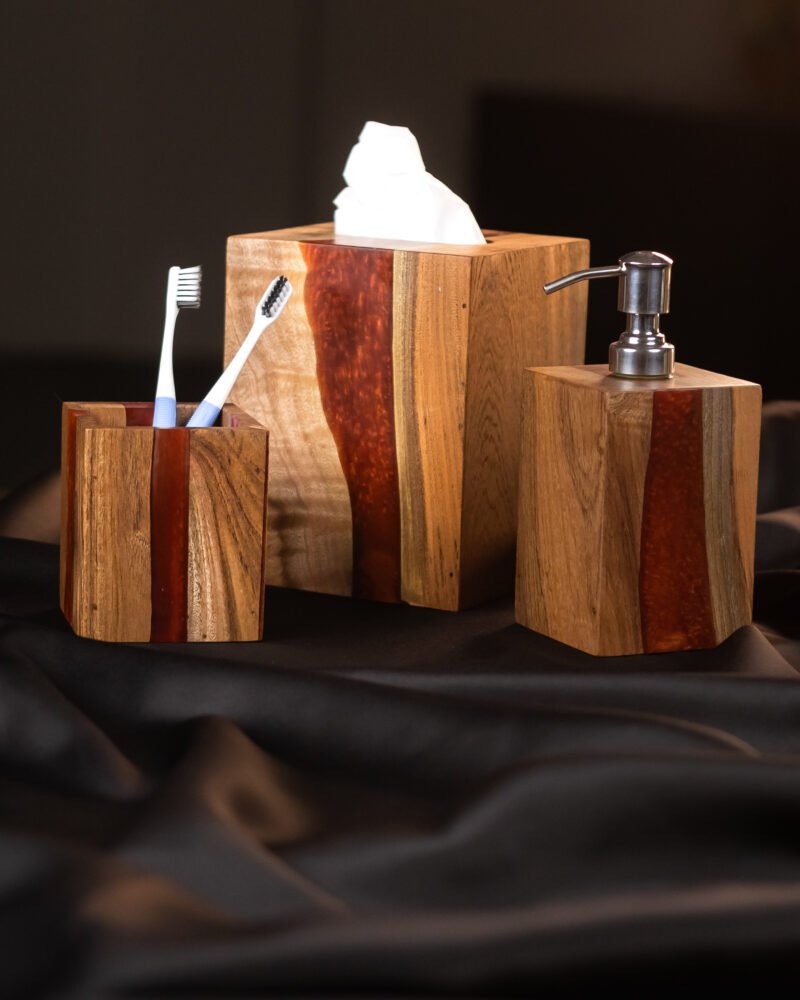 Copper wood bathroom set